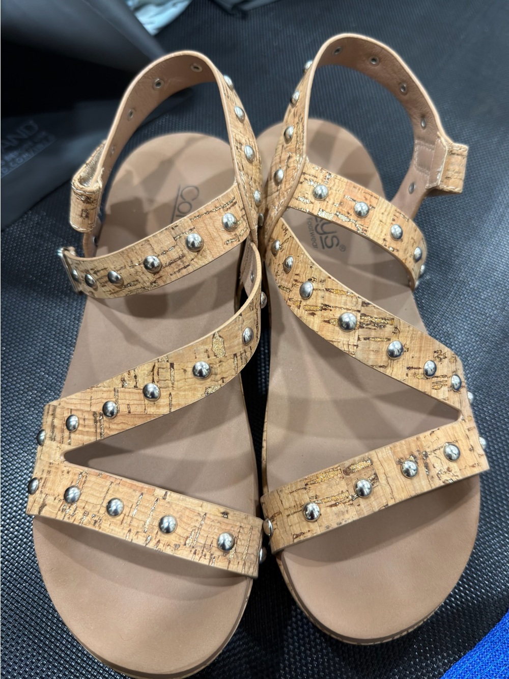 Corkys Tan Cork-Textured Studded Strappy Sandals